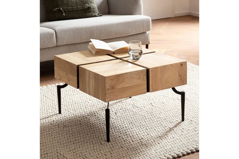 Soffbord Wohnling massivt trä 60 cm kub, fyrkantig, modern stil ljusbrun - ljusbrun - Möbler - Vardagsrum - Soffbord & vardagsrumsbord - Soffbord