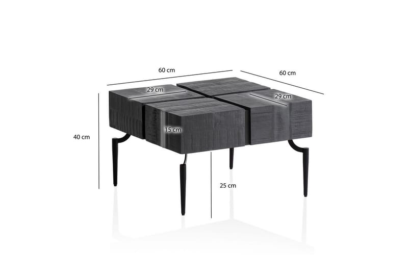 Soffbord Wohnling massivt trä 60 cm kub, fyrkantig, modern stil Svart - Svart - Möbler - Vardagsrum - Soffbord & vardagsrumsbord - Soffbord