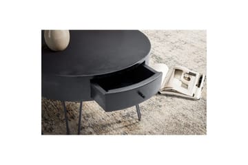 Soffbord Wohnling massivt trä 60 cm rund med låda, lantlig stil Svart - Svart - Möbler - Vardagsrum - Soffbord & vardagsrumsbord - Soffbord