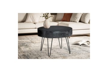 Soffbord Wohnling massivt trä 60 cm rund med låda, lantlig stil Svart - Svart - Möbler - Vardagsrum - Soffbord & vardagsrumsbord - Soffbord