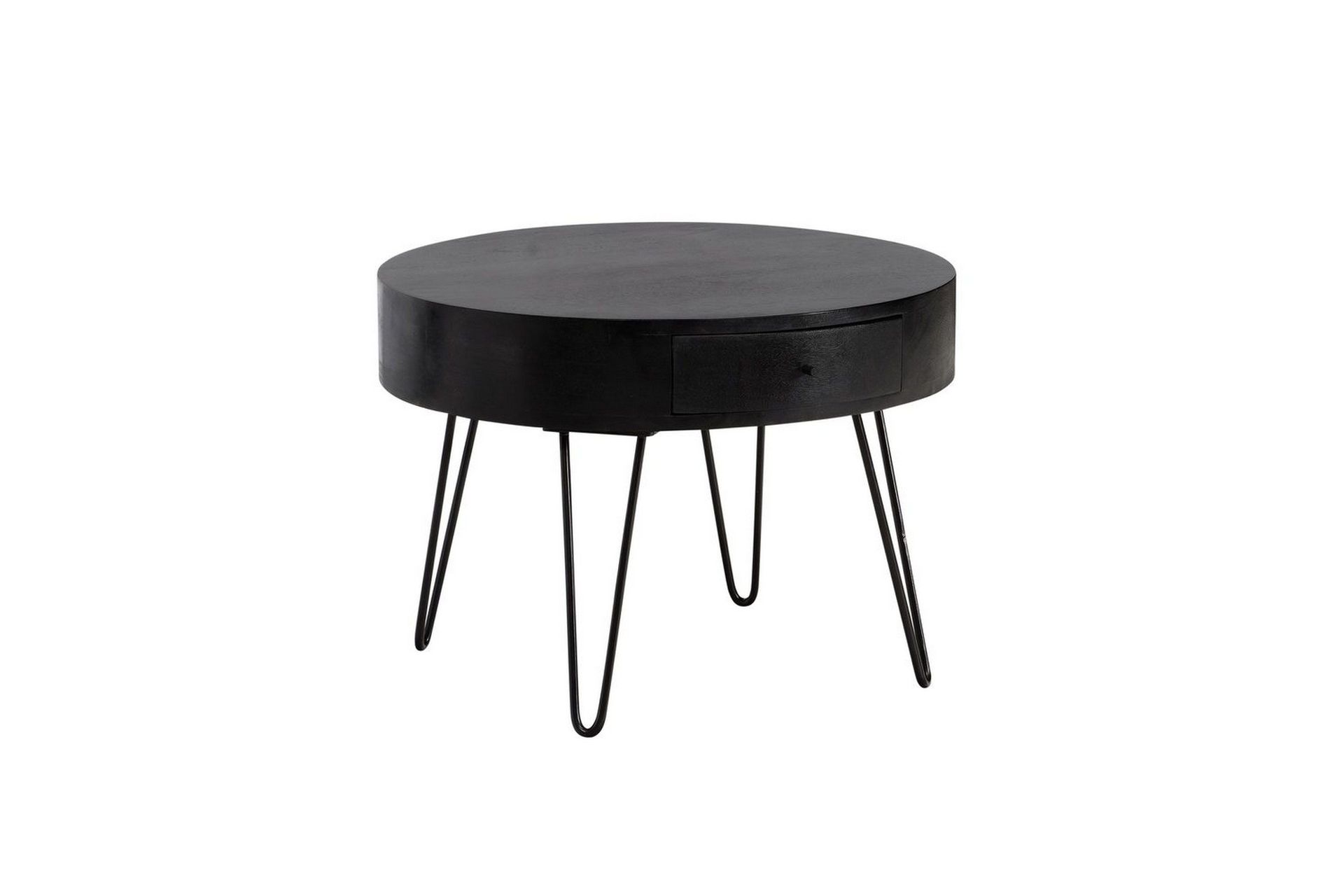 Soffbord Wohnling massivt tr&auml; 60 cm rund med l&aring;da, lantlig stil Svart - Svart