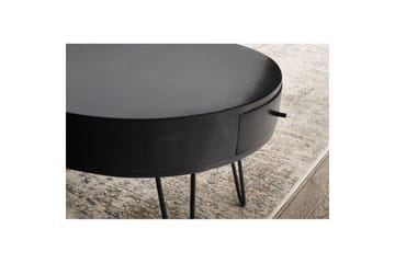 Soffbord Wohnling massivt trä 60 cm rund med låda, lantlig stil Svart - Svart - Möbler - Vardagsrum - Soffbord & vardagsrumsbord - Soffbord