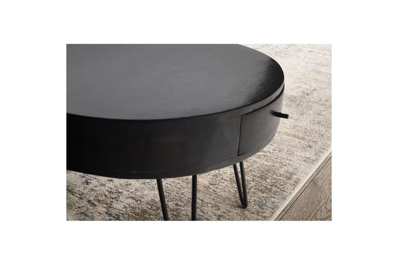 Soffbord Wohnling massivt trä 60 cm rund med låda, lantlig stil Svart - Svart - Möbler - Vardagsrum - Soffbord & vardagsrumsbord - Soffbord