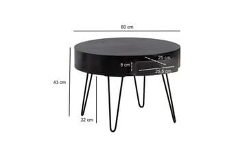 Soffbord Wohnling massivt trä 60 cm rund med låda, lantlig stil Svart - Svart - Möbler - Vardagsrum - Soffbord & vardagsrumsbord - Soffbord