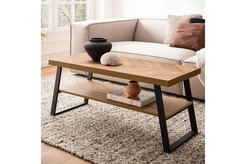 Soffbord Wohnling Massivt trä fiskbensmönster förvaringsutrymme 100 cm - Möbler - Vardagsrum - Soffbord & vardagsrumsbord - Soffbord