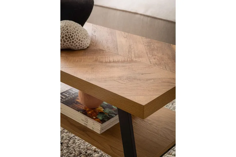 Soffbord Wohnling Massivt trä fiskbensmönster förvaringsutrymme 100 cm - Möbler - Vardagsrum - Soffbord & vardagsrumsbord - Soffbord
