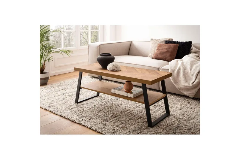 Soffbord Wohnling Massivt trä fiskbensmönster förvaringsutrymme 100 cm - Möbler - Vardagsrum - Soffbord & vardagsrumsbord - Soffbord