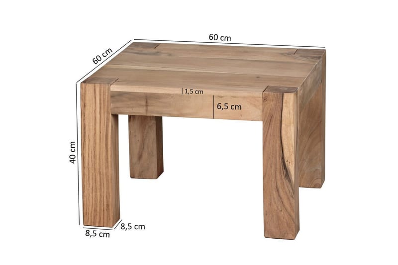 Soffbord Wohnling Massivt trä Lantstil Klassisk Handgjord 60x60 cm, Akacia - 60x60 cm, Akacia - Möbler - Vardagsrum - Soffbord & vardagsrumsbord - Soffbord