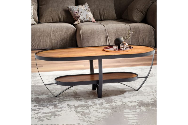Soffbord Wohnling Massivt trä oval industriell stil med förvaring - Möbler - Vardagsrum - Soffbord & vardagsrumsbord - Soffbord
