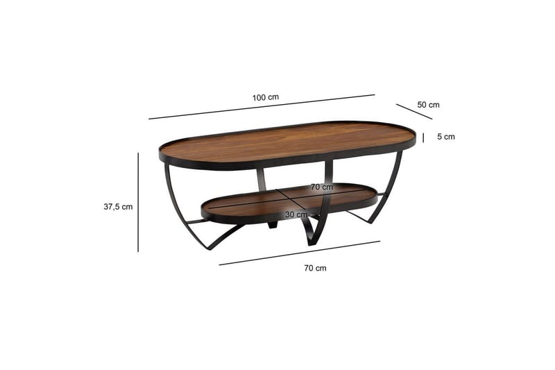 Soffbord Wohnling Massivt trä oval industriell stil med förvaring - Möbler - Vardagsrum - Soffbord & vardagsrumsbord - Soffbord