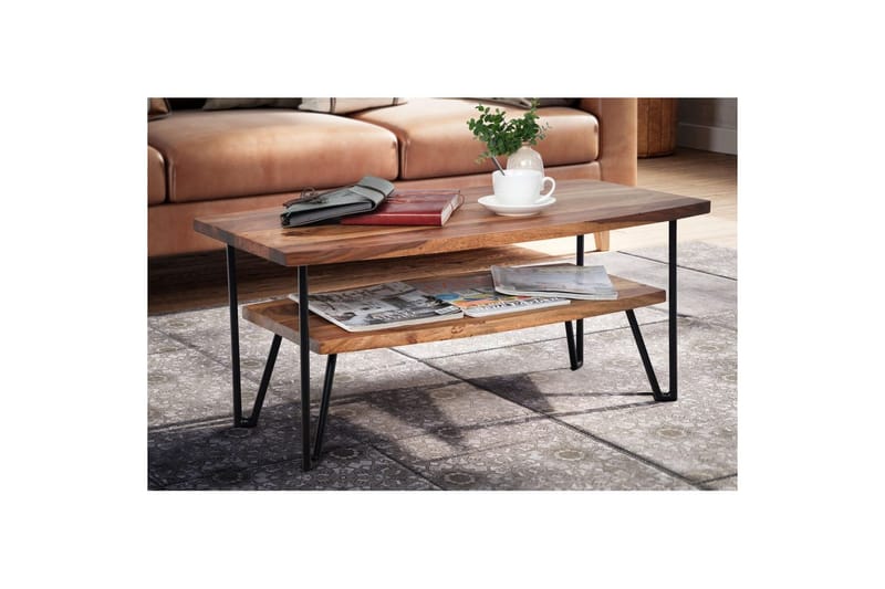Soffbord Wohnling Massivt trä rektangulär med bricka lantligt metallben - Möbler - Vardagsrum - Soffbord & vardagsrumsbord - Soffbord