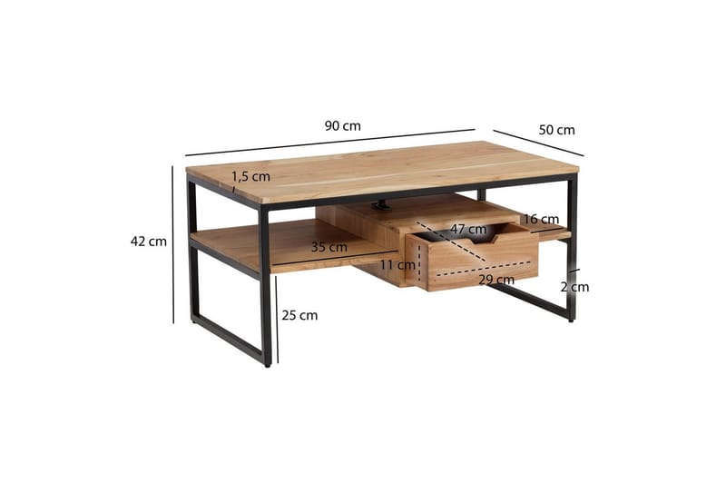 Soffbord Wohnling Massivt trä rektangulär med låda lantligt - Möbler - Vardagsrum - Soffbord & vardagsrumsbord - Soffbord