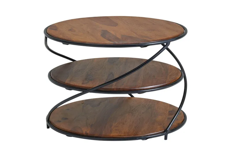 Soffbord Wohnling Massivt trä rund 58 cm med 2 brickor cirkel metallram