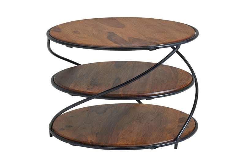 Soffbord Wohnling Massivt trä rund 58 cm med 2 brickor cirkel metallram - Möbler - Vardagsrum - Soffbord & vardagsrumsbord - Soffbord