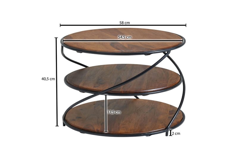 Soffbord Wohnling Massivt trä rund 58 cm med 2 brickor cirkel metallram - Möbler - Vardagsrum - Soffbord & vardagsrumsbord - Soffbord