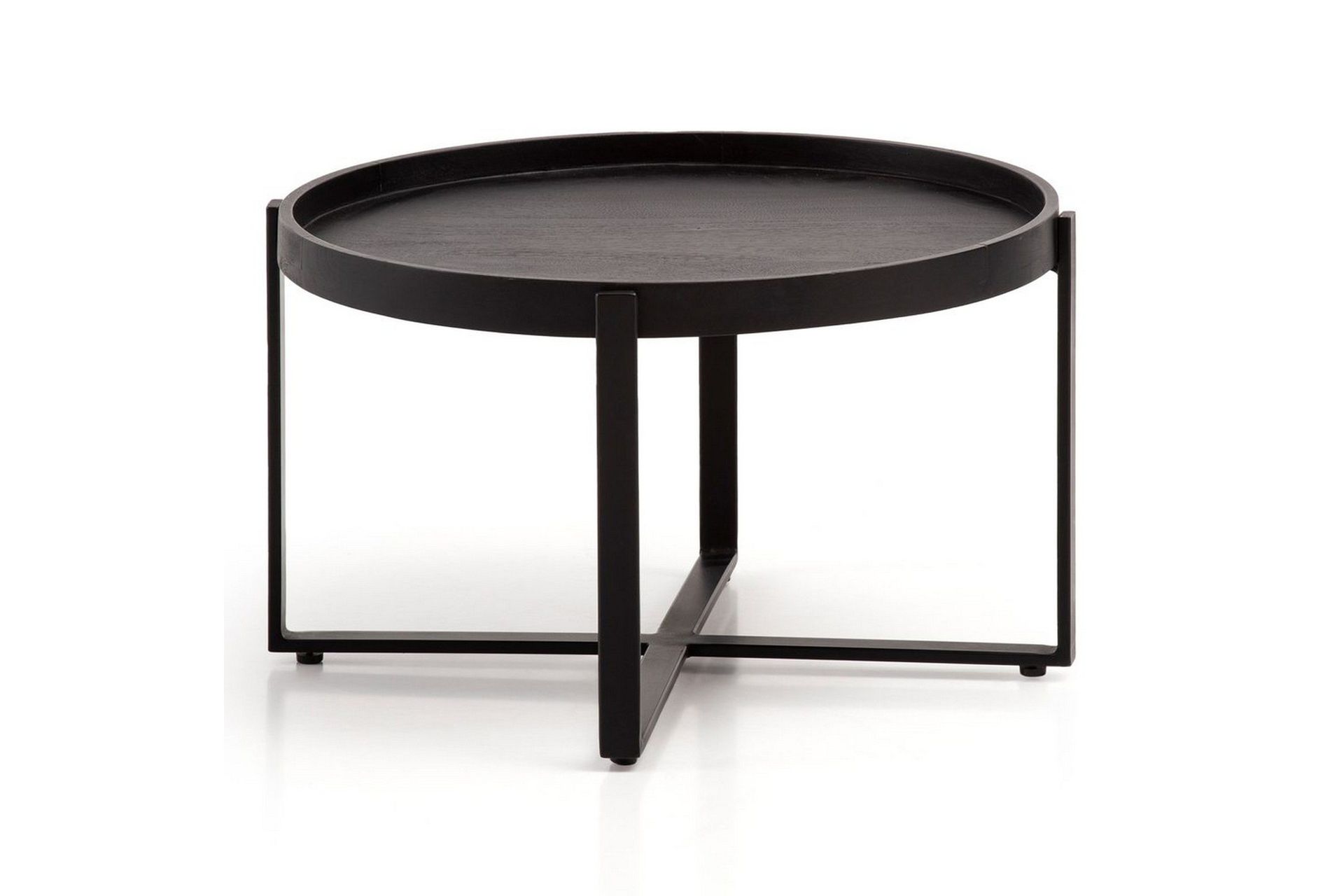 Soffbord Wohnling Massivt tr&auml; rund 60 cm med klassiskt utseende metallram modern -