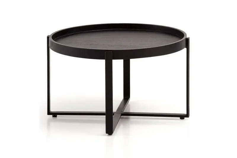 Soffbord Wohnling Massivt trä rund 60 cm med klassiskt utseende metallram modern