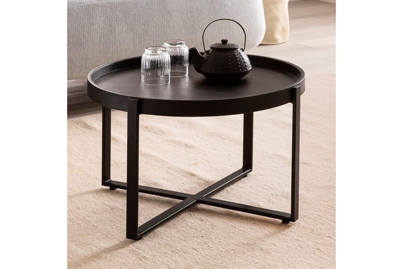 Soffbord Wohnling Massivt trä rund 60 cm med klassiskt utseende metallram modern - Möbler - Vardagsrum - Soffbord & vardagsrumsbord - Soffbord