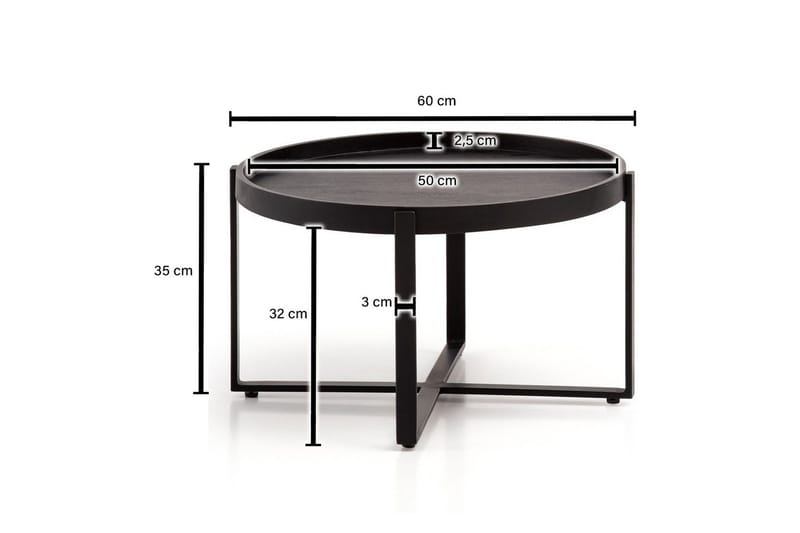 Soffbord Wohnling Massivt trä rund 60 cm med klassiskt utseende metallram modern - Möbler - Vardagsrum - Soffbord & vardagsrumsbord - Soffbord