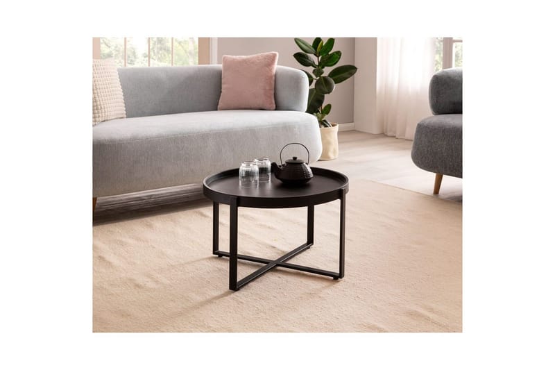 Soffbord Wohnling Massivt trä rund 60 cm med klassiskt utseende metallram modern - Möbler - Vardagsrum - Soffbord & vardagsrumsbord - Soffbord