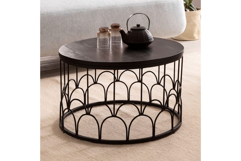 Soffbord Wohnling Massivt trä rund 60 cm med modern metallram modern - Möbler - Vardagsrum - Soffbord & vardagsrumsbord - Soffbord