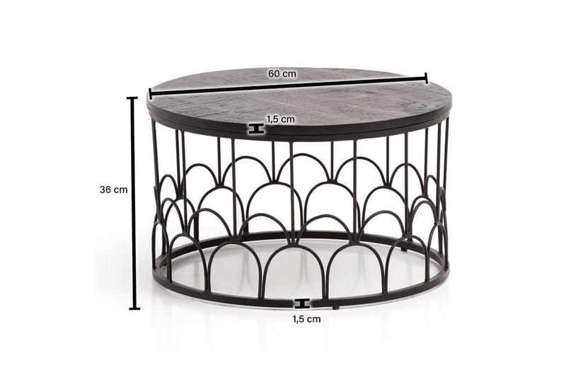 Soffbord Wohnling Massivt trä rund 60 cm med modern metallram modern - Möbler - Vardagsrum - Soffbord & vardagsrumsbord - Soffbord