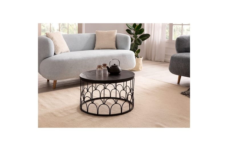 Soffbord Wohnling Massivt trä rund 60 cm med modern metallram modern - Möbler - Vardagsrum - Soffbord & vardagsrumsbord - Soffbord