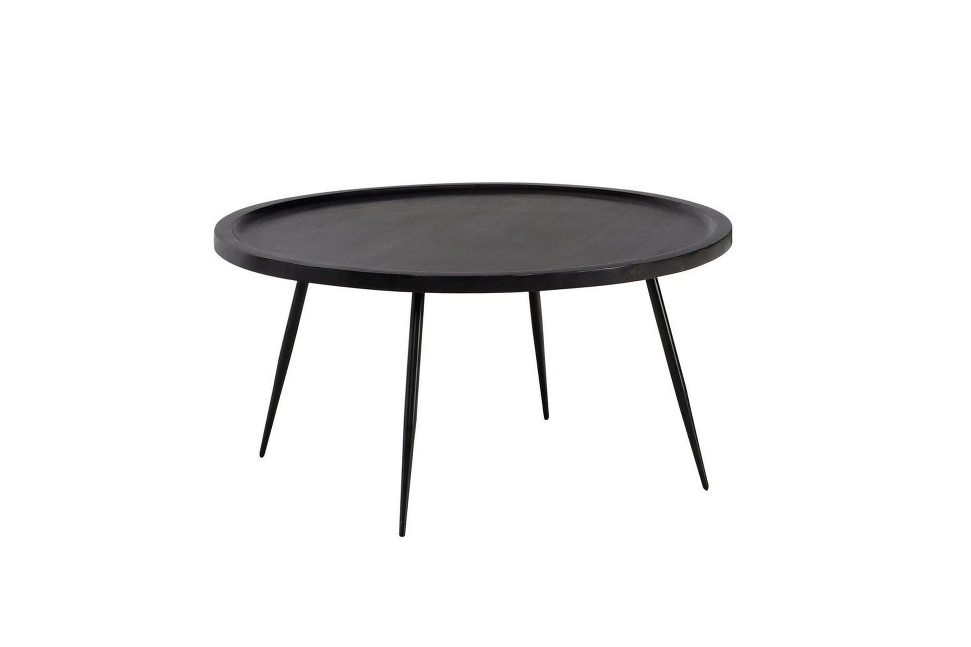 soffbord wohnling massivt trä, rund 75 cm med nålben, herrgårdsstil svart - svart