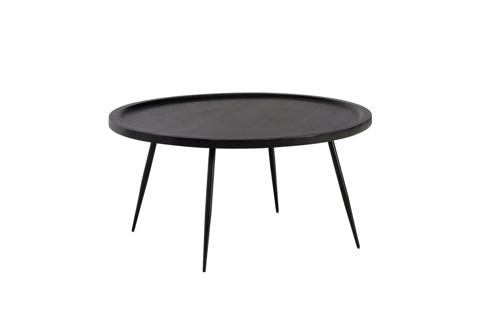 soffbord wohnling massivt trä, rund 75 cm med nålben, herrgårdsstil svart - svart