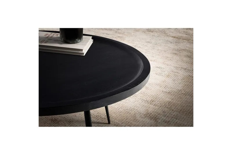 Soffbord Wohnling massivt trä, rund 75 cm med nålben, herrgårdsstil Svart - Svart - Möbler - Vardagsrum - Soffbord & vardagsrumsbord - Soffbord