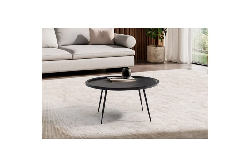 Soffbord Wohnling massivt trä, rund 75 cm med nålben, herrgårdsstil Svart - Svart - Möbler - Vardagsrum - Soffbord & vardagsrumsbord - Soffbord