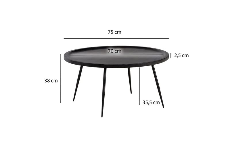 Soffbord Wohnling massivt trä, rund 75 cm med nålben, herrgårdsstil Svart - Svart - Möbler - Vardagsrum - Soffbord & vardagsrumsbord - Soffbord