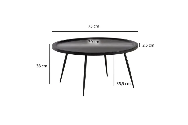 Soffbord Wohnling massivt trä, rund 75 cm med nålben, herrgårdsstil Svart - Svart - Möbler - Vardagsrum - Soffbord & vardagsrumsbord - Soffbord