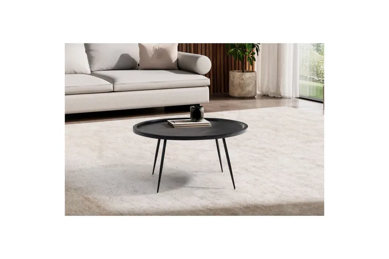 Soffbord Wohnling massivt trä, rund 75 cm med nålben, herrgårdsstil Svart - Svart - Möbler - Vardagsrum - Soffbord & vardagsrumsbord - Soffbord