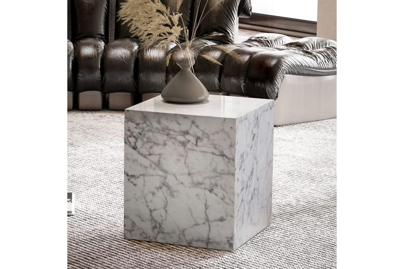 Soffbord Wohnling MONOBLOC marmorausseende 40x40x45 cm, modern stil Marmor Vit - Marmor Vit - Möbler - Vardagsrum - Soffbord & vardagsrumsbord - Marmorbord