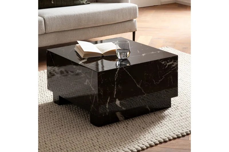 Soffbord Wohnling MONOBLOC modernt utseende, 60x60x35 cm, med släda ben Marmor Svart - Marmor Svart - Möbler - Vardagsrum - Soffbord & vardagsrumsbord - Marmorbord