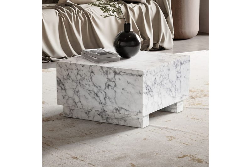 Soffbord Wohnling MONOBLOC modernt utseende, 60x60x35 cm, med släda ben Marmor Vit - Marmor Vit - Möbler - Vardagsrum - Soffbord & vardagsrumsbord - Soffbord