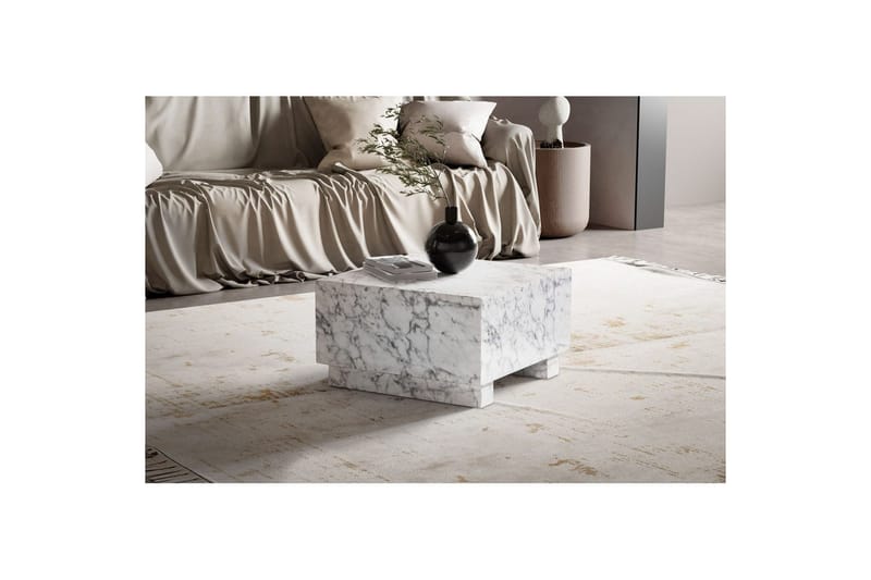 Soffbord Wohnling MONOBLOC modernt utseende, 60x60x35 cm, med släda ben Marmor Vit - Marmor Vit - Möbler - Vardagsrum - Soffbord & vardagsrumsbord - Soffbord