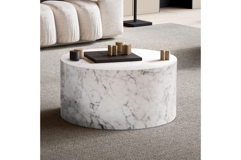 Soffbord Wohnling MONOBLOC rund 60 cm, modern stil Marmor Vit - Marmor Vit - Möbler - Vardagsrum - Soffbord & vardagsrumsbord - Marmorbord