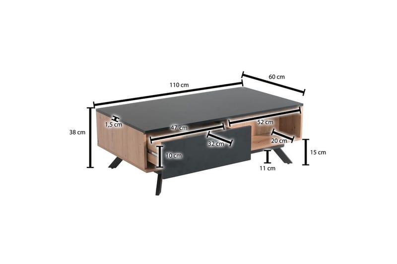 Soffbord Wohnling Rektangulär MDF ek-look med stor lådbricka modern look - Möbler - Vardagsrum - Soffbord & vardagsrumsbord - Soffbord