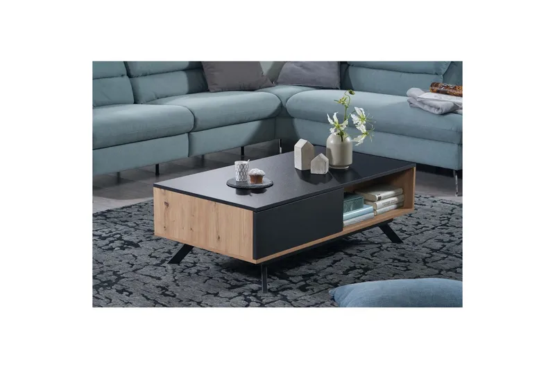 Soffbord Wohnling Rektangulär MDF ek-look med stor lådbricka modern look - Möbler - Vardagsrum - Soffbord & vardagsrumsbord - Soffbord