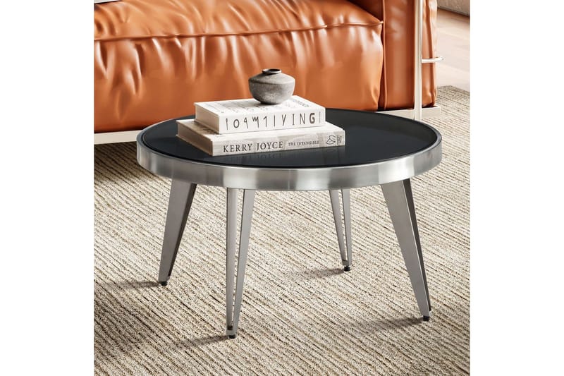 Soffbord Wohnling Rund 60 cm Säkerhetsglas Matt Silver 4-bens metallram Modern - Möbler - Vardagsrum - Soffbord & vardagsrumsbord - Soffbord