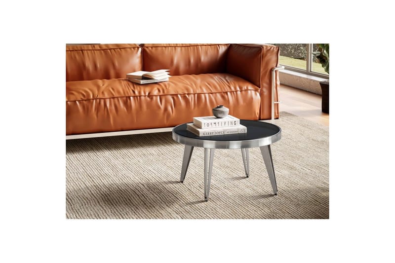 Soffbord Wohnling Rund 60 cm Säkerhetsglas Matt Silver 4-bens metallram Modern - Möbler - Vardagsrum - Soffbord & vardagsrumsbord - Soffbord