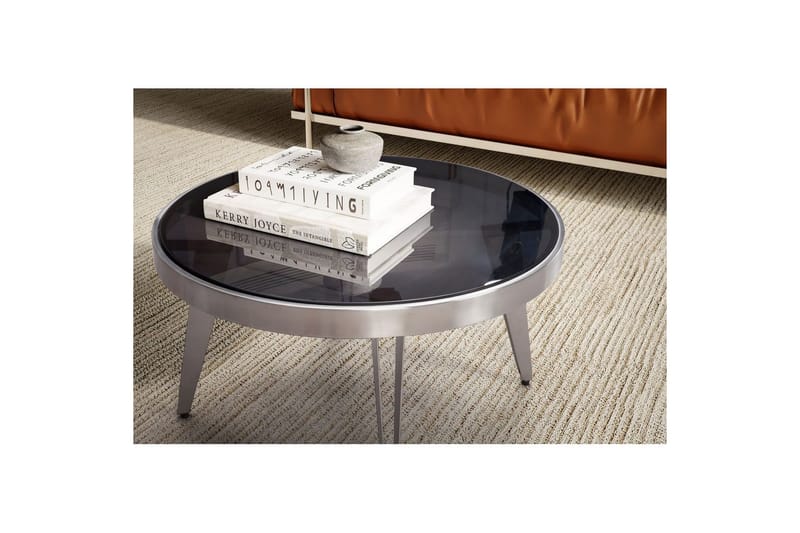 Soffbord Wohnling Rund 60 cm Säkerhetsglas Matt Silver 4-bens metallram Modern - Möbler - Vardagsrum - Soffbord & vardagsrumsbord - Soffbord