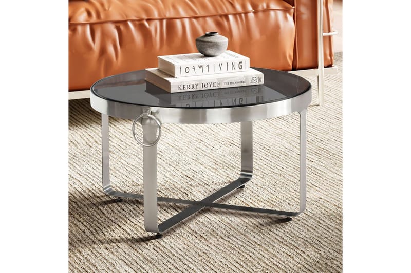 Soffbord Wohnling Rund 60 cm Säkerhetsglas Matt silver metallram Modern - Möbler - Vardagsrum - Soffbord & vardagsrumsbord - Soffbord