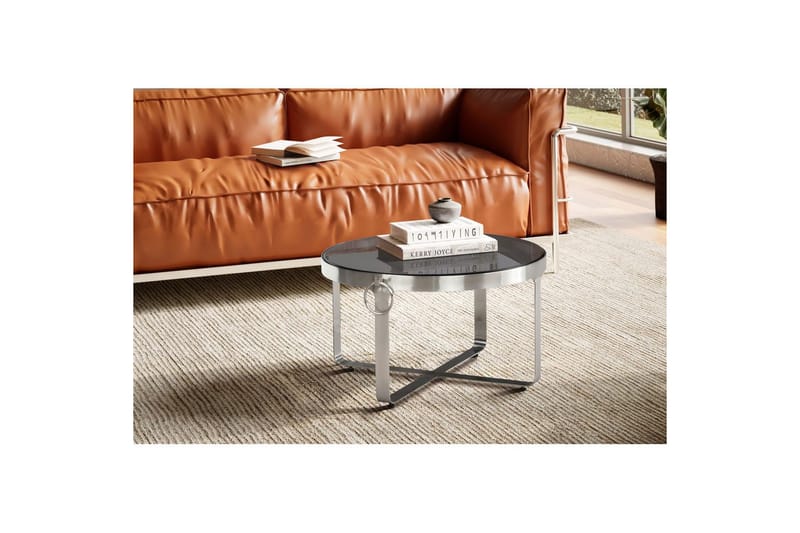 Soffbord Wohnling Rund 60 cm Säkerhetsglas Matt silver metallram Modern - Möbler - Vardagsrum - Soffbord & vardagsrumsbord - Soffbord