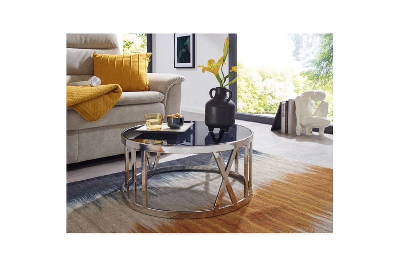 Soffbord Wohnling Rund 60 cm Säkerhetsglas Romerska siffror Krom Modern - Möbler - Vardagsrum - Soffbord & vardagsrumsbord - Soffbord