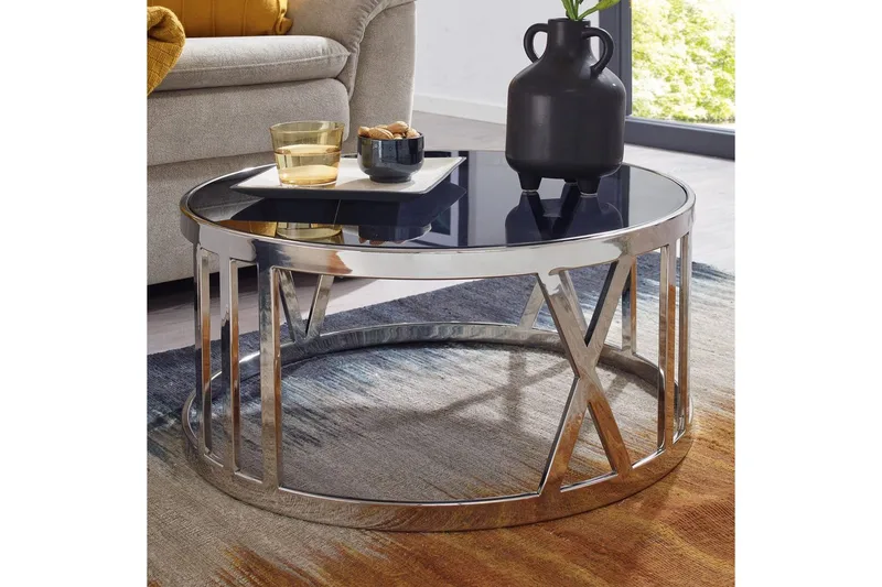 Soffbord Wohnling Rund 60 cm Säkerhetsglas Romerska siffror Krom Modern - Möbler - Vardagsrum - Soffbord & vardagsrumsbord - Soffbord