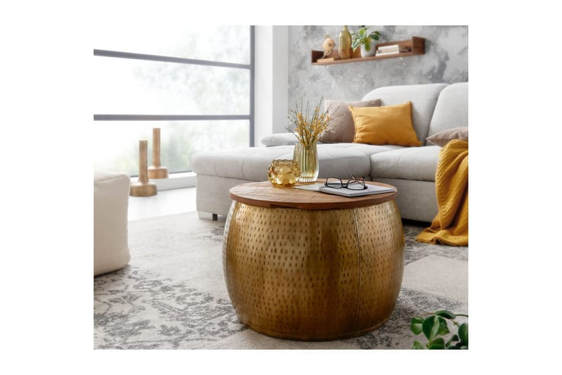 Soffbord Wohnling Rund diameter 60 cm förvaringsutrymme massivt bordsytor lantlig stil - Möbler - Vardagsrum - Soffbord & vardagsrumsbord - Soffbord