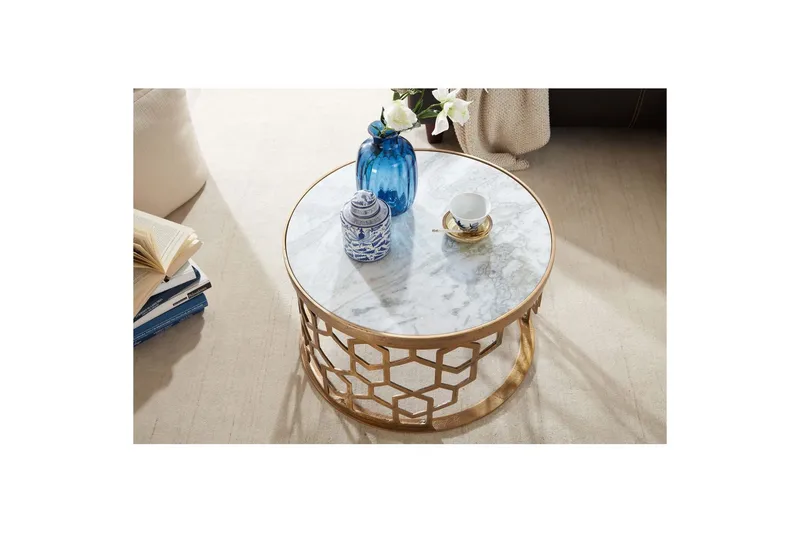 Soffbord Wohnling Rund indisk marmor bikupemönster metallram - Möbler - Vardagsrum - Soffbord & vardagsrumsbord - Soffbord